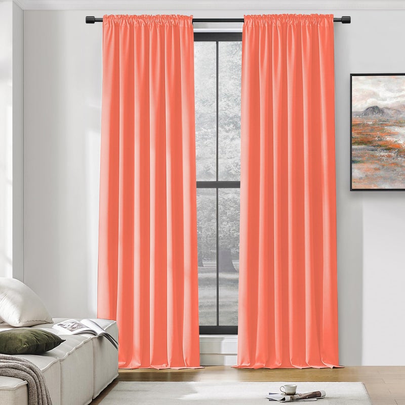 DONREN Room Darkening Rod Pocket Curtain Panels - Thermal Insulated Curtains for Living Room (Coral,52 W x 96 L Inch,2 Panels) - Image 1